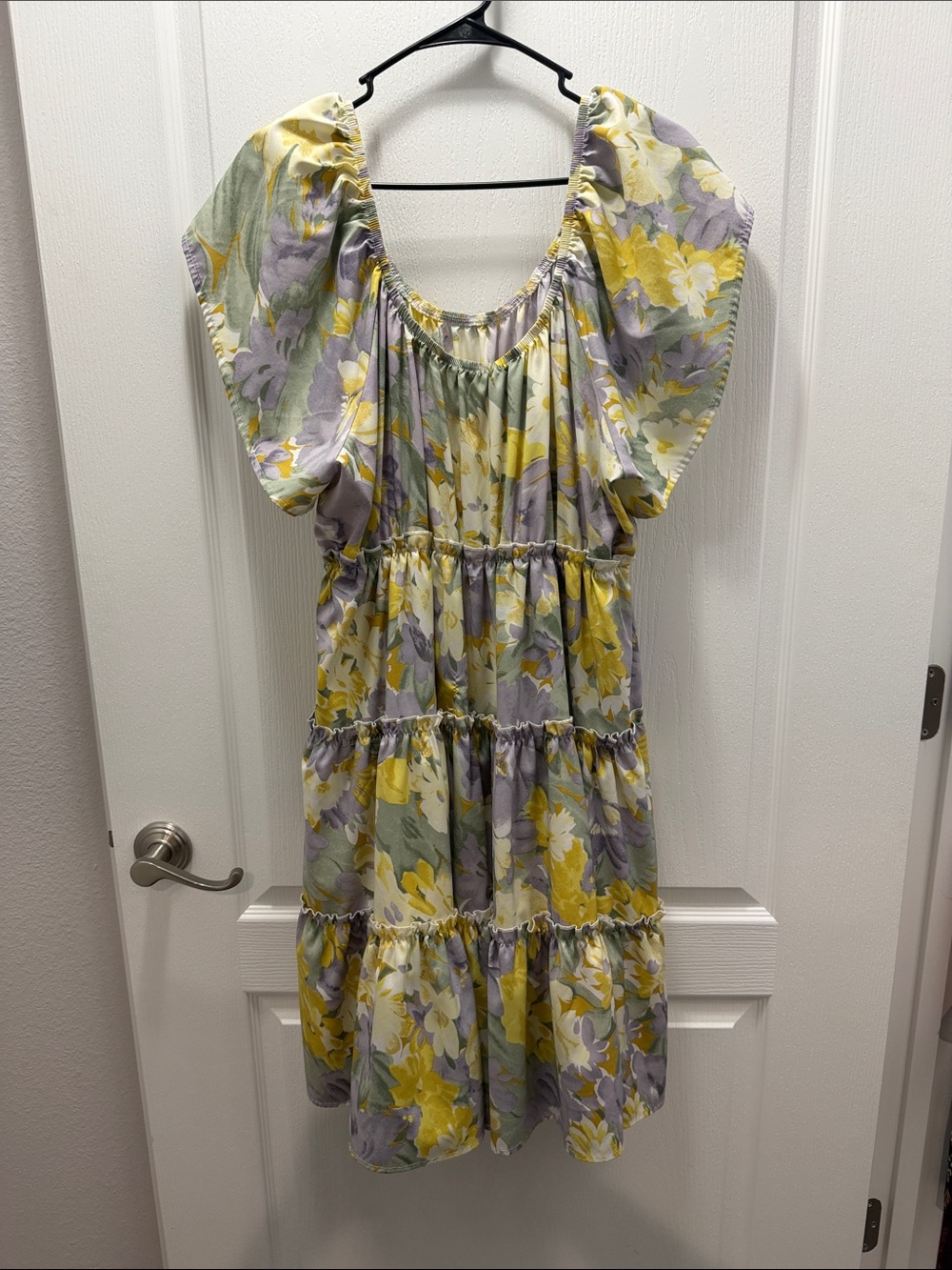Floral Tiered Midi Dress in Yellow & Lavender